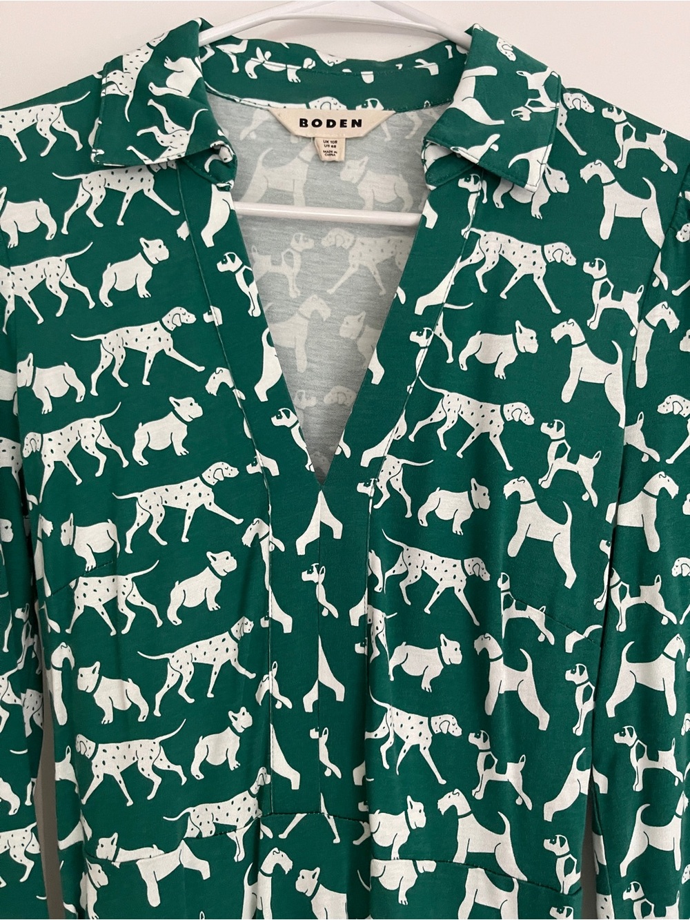 Boden Kelly Green Collared Imogen Dog Dress, Jersey Fabric, tie waist, midi - Picture 7 of 9